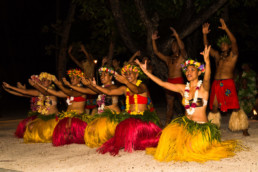 Colorful French Polynesia dance group