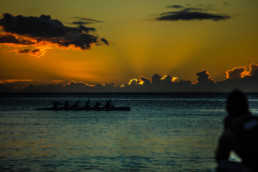 Canoe in French Polynesia at sunset