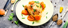 Plate with Chicken stewed with apricots