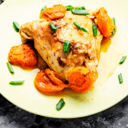 Plate with Chicken stewed with apricots